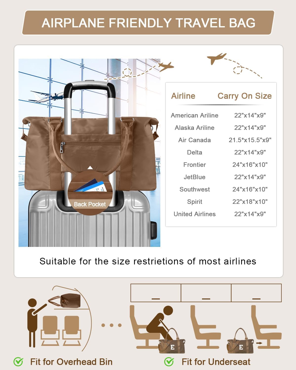 Birthday Graduation Gifts for Daughter,Initial Travel Duffel Bag Sports Gym Bag for Girls Teen Kids Birthday Gifts,Personalized Weekender Bag Carry On Tote Bags Cute Overnight Bag for Women(Brown, E)