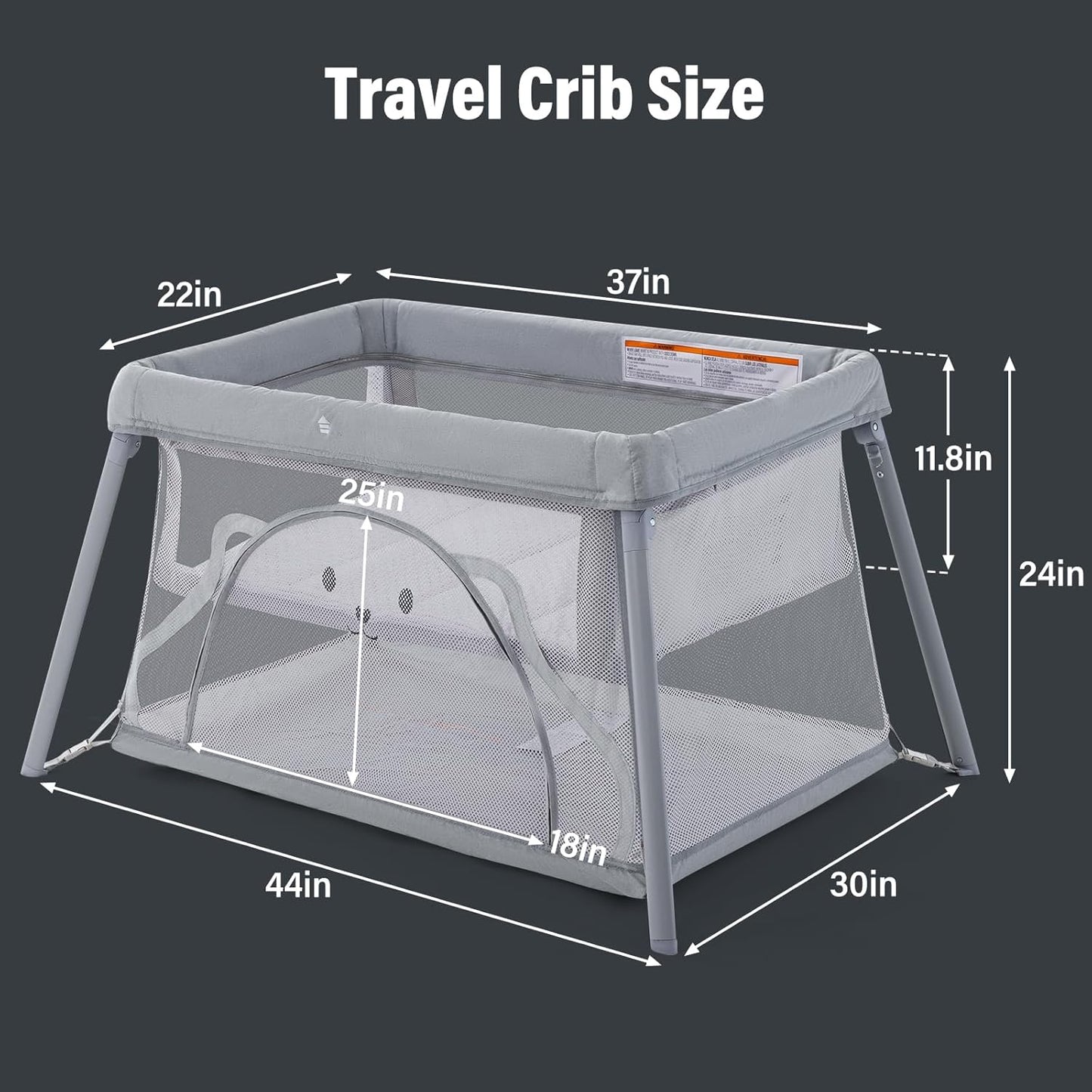 Travel Crib,Portable Crib for Baby, Pack and Play for Babies and Toddler, Lightweight Backpack Design,Foldable Travel Baby Playpen with Mattress(Light Grey)