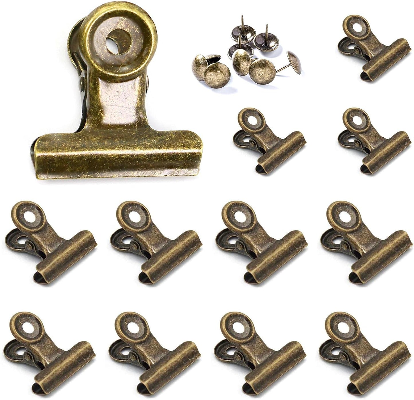 Bulldog Clips with Hole for Push-pin, Paper File Clips with Strong Spring, Small Metal Binder Clips, Seal Clamps for Coffee Tea Food Bags, Decorative Clips for DIY Photo Grid (Bronze, 38 mm)