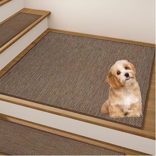 Non Slip Liner Stair Treads Matching Mat for Wooden Steps, 30"x30" Square Stair Landing Rug with Rubber Backing, Washable Indoor Safety Stair Landing Mat for Kids Elders Dogs, Brown