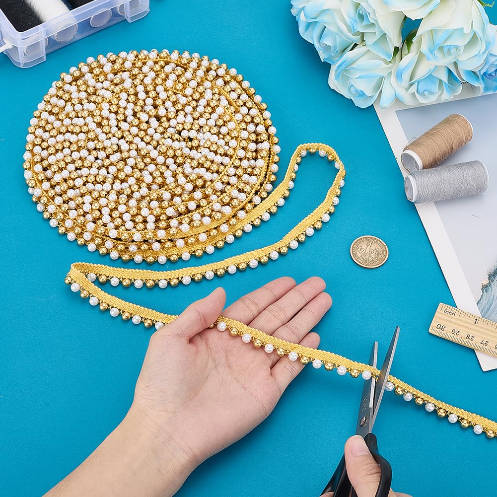 PH PandaHall 4.5 Yards Pearl Lace Trim Faux Pearls Lace Ribbon, 1/2 inch Wide Golden Pearl Beaded Ribbon Border Trim for Wedding Arch Chair Home Bridal Dress Christmas Decorations