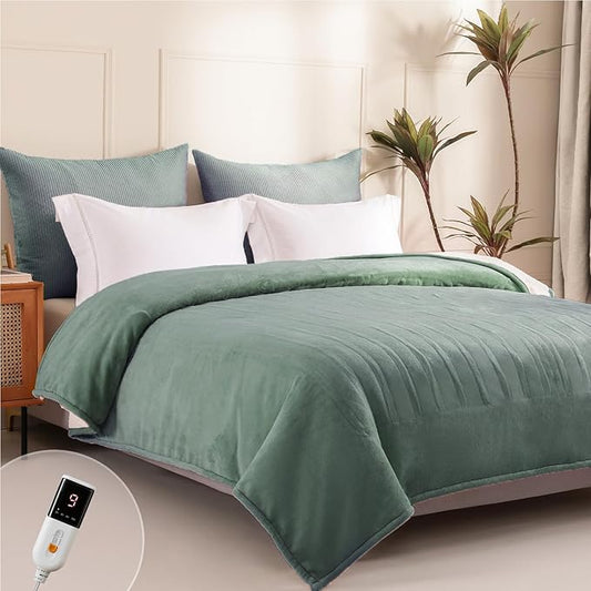 Heated Blanket Full Size - Single Controllers Electric Blanket Full with 9 Heat Settings & 10 Hour Auto Off,Overheat Protection,Machine Washable 72"x84"(Lake Green)