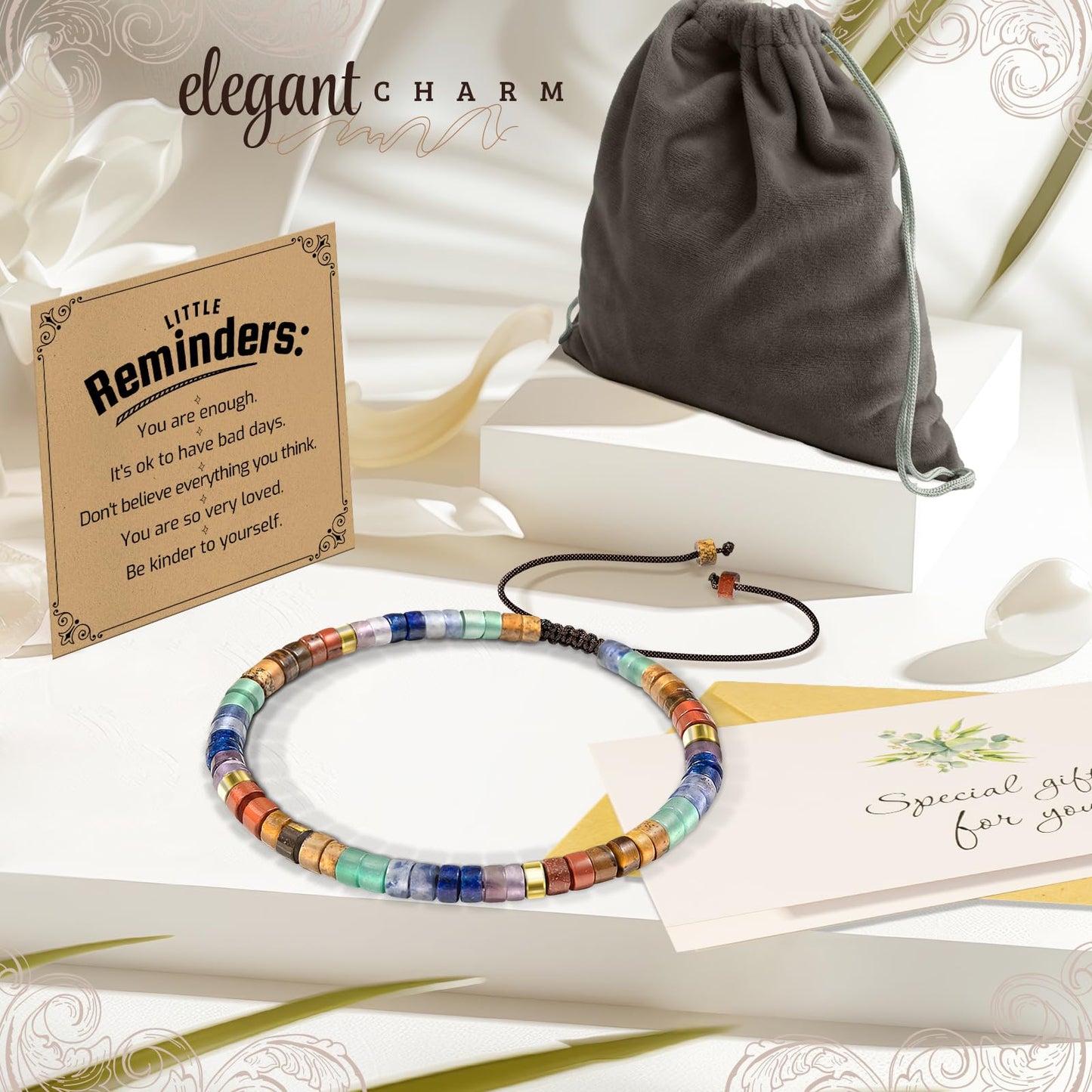 ZOKCC Cheer Up Gifts Bracelets for Women: Healing Natural Stone Bracelets with Postive Words - Inspirational Friendship Gifts for Women Friends Sister Bestie Coworker (G- REMINDER- RAINBOW STONE)