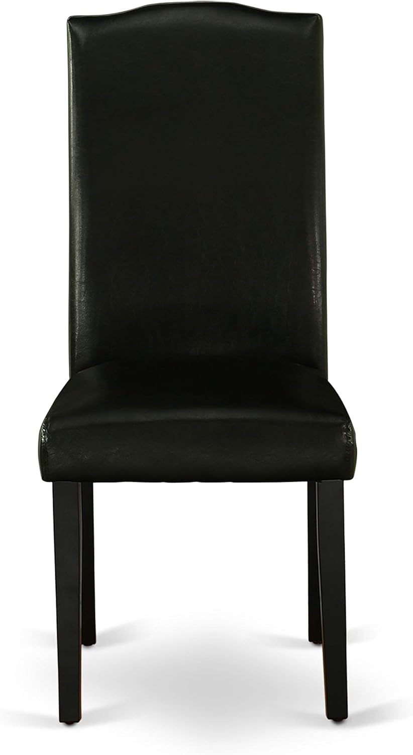 East West Furniture SHEN5-BLK-69 5 Piece Dining Room Table Set Includes a Round Kitchen Table with Pedestal and 4 Black Faux Leather Parson Dining Chairs, 42x42 Inch, Black