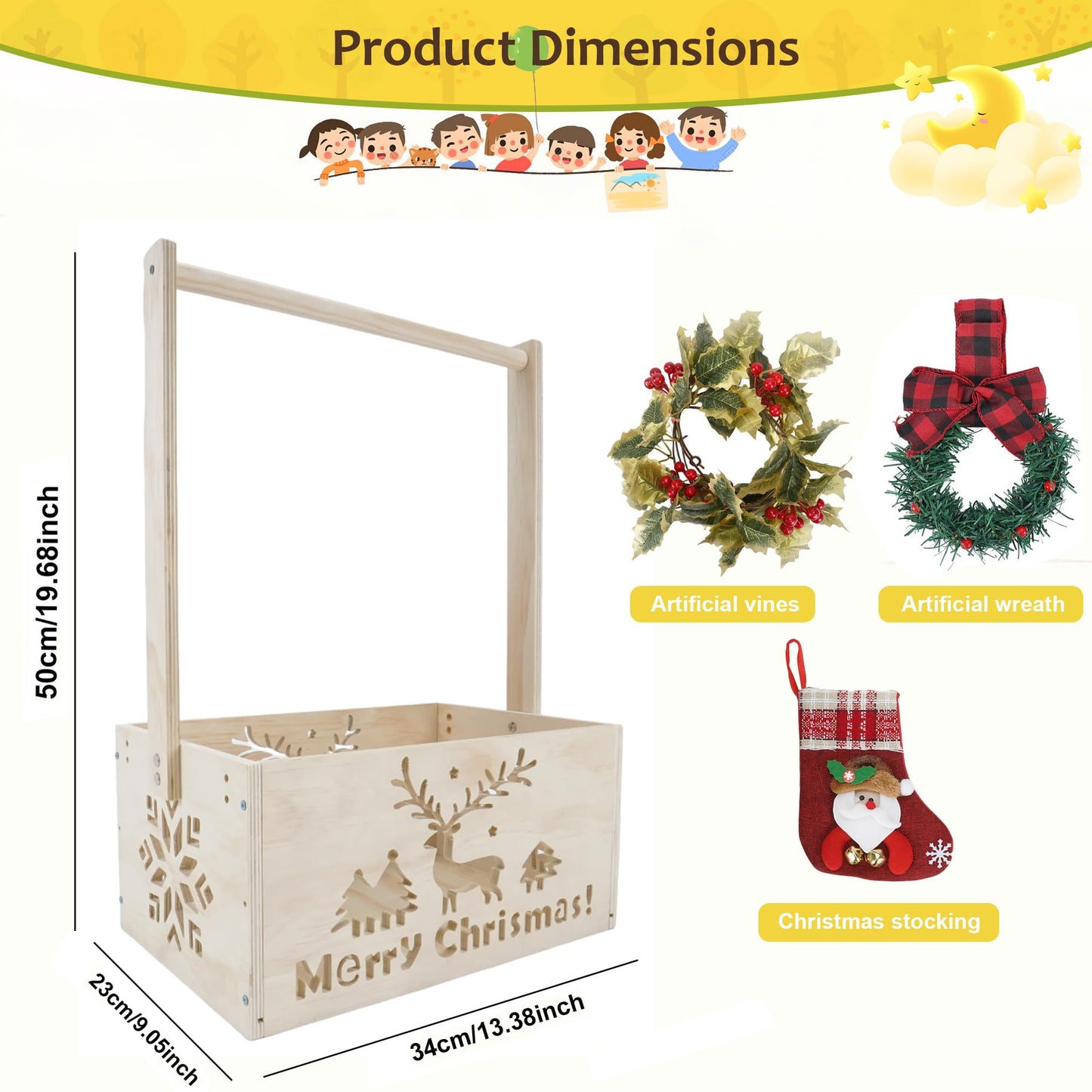 XIANMEI Wooden Baby Shower Crate Closet, Shower Basket with Artificial Vines & Garland, Perfect Gifts for Newborn, Pregnancy New Parent