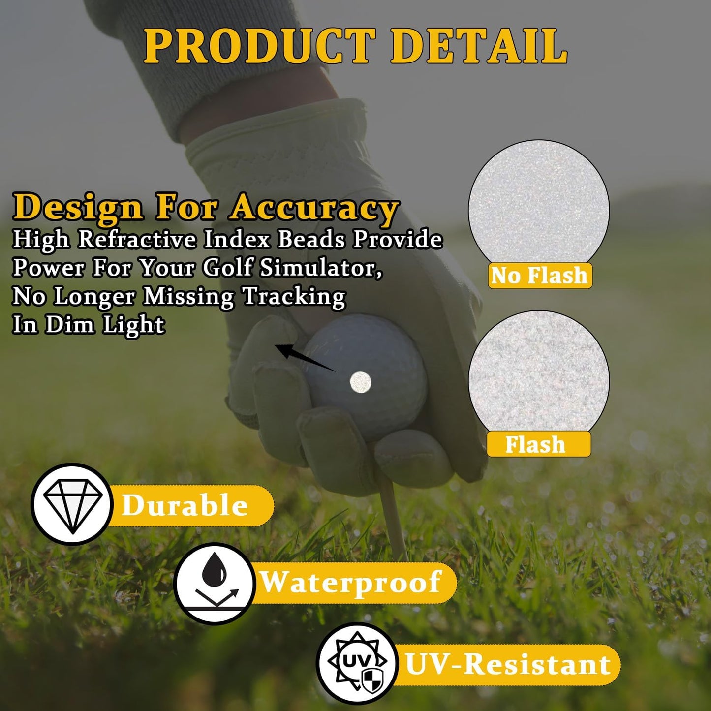 300 Dots 0.25" White Reflective Dot Stickers for Golf Club & Golf Ball, Weatherproof Golf Stickers with High-Reflective Glass Beads for Golf Launch Monitor & Golf Simulator & High-Speed Cameras