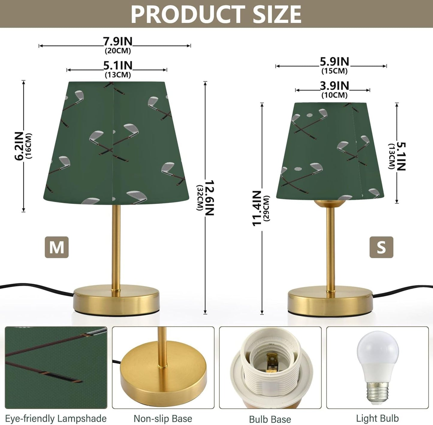 Sport Golf Club Ball Dimmable Table Lamp Night Light Bedroom Lamps for Nightstand Living Room Dorm Home Office Desk, LED Bulb Included, S