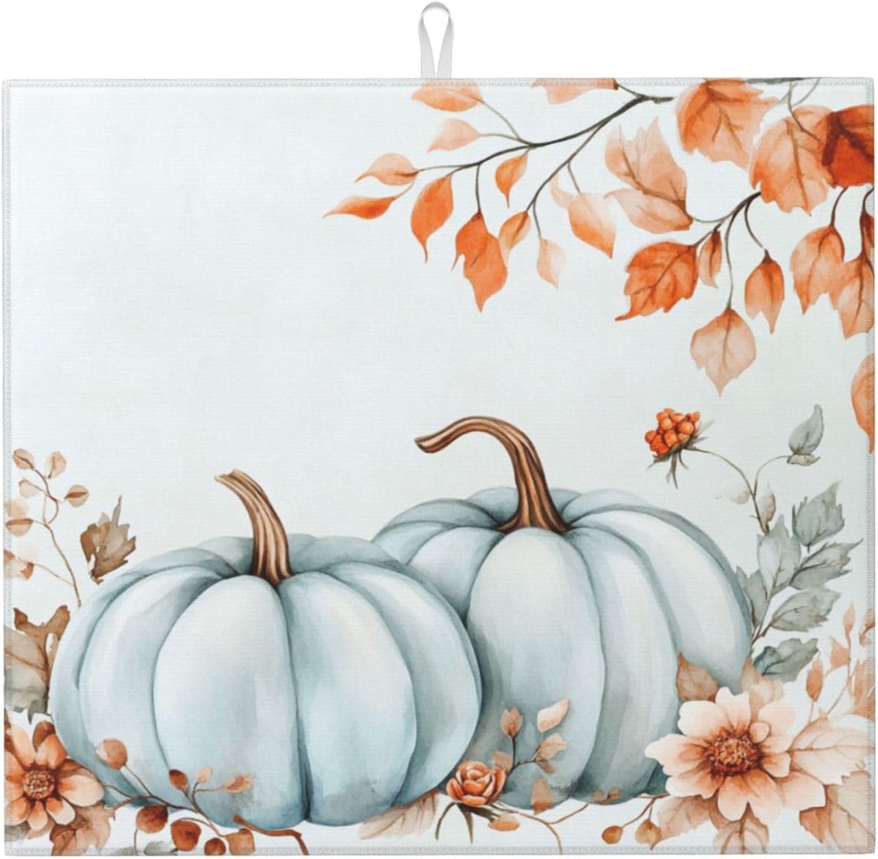 Dish Drying Mat Pumpkin Fall Leaf Thanksgiving for Kitchen Counter Absorbent 16x18 Inch Microfiber Dishes Plate Glass Dry Draining Pad Reversible Washable