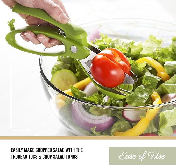 Trudeau Toss and Chop Salad Tongs, Stainless Steel - Multi-Function Salad Servers for Easy Tossing, Chopping, and Mixing - Durable and Ergonomic Design for Kitchen Use