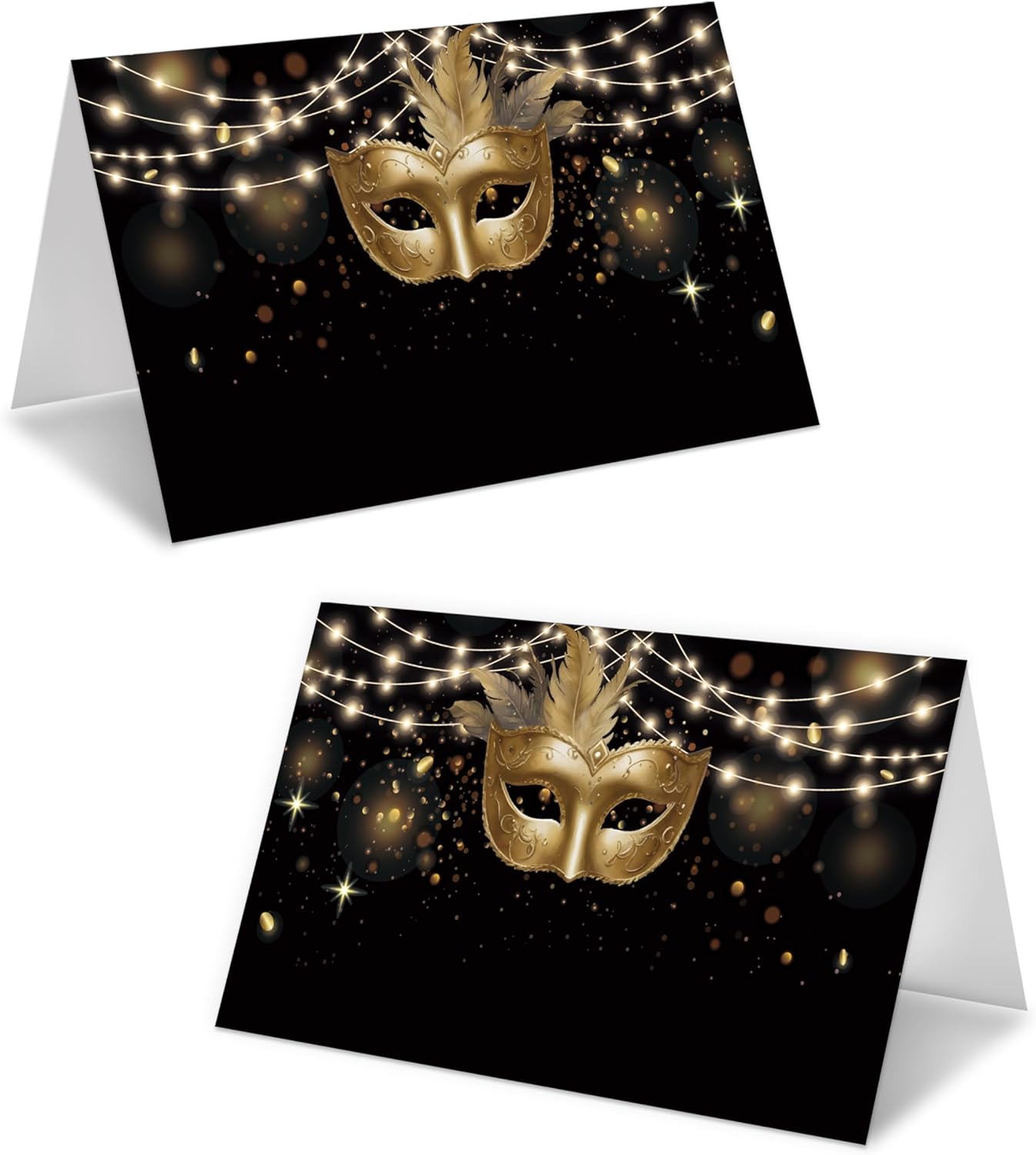 Masquerade Place Cards For Girls, Gold Mask Name Cards For Table Setting, Party Favors Supplies For Bachelor Slumber Sleepover, Venetian Mask Party Decorations, 25 Tent Cards -19