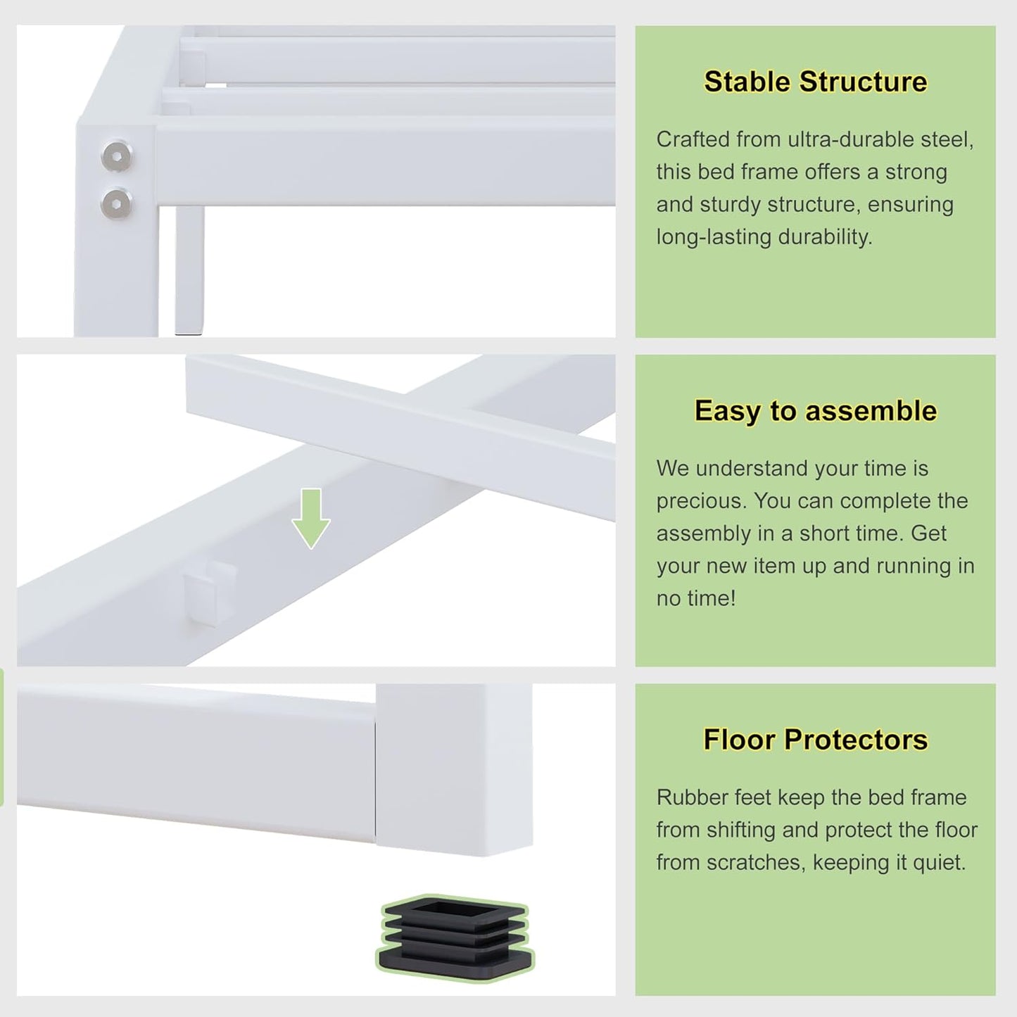 EMODA 12 Inch Full Size Bed Frame, Metal Platform White Bed Frame Full No Box Spring Needed, Heavy Duty Steel Slats Support, Easy Assembly, Noise Free