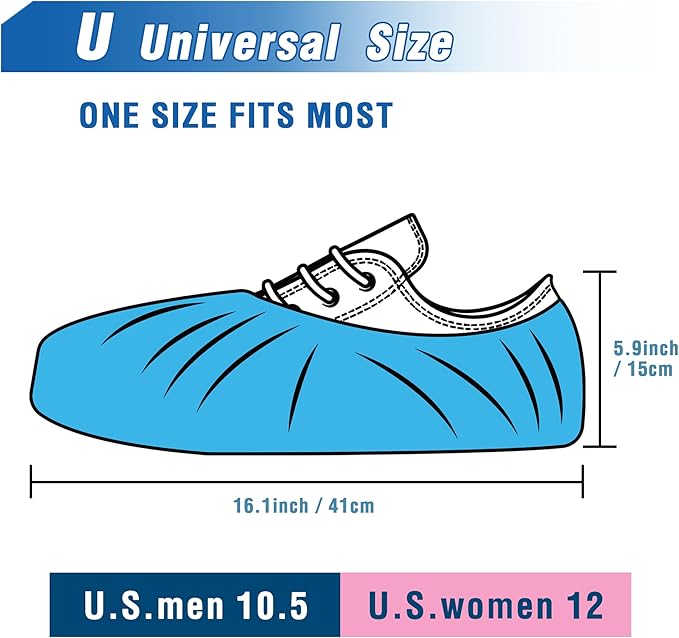 ProtectX Premium Disposable Shoe Covers, Large 100-pack (50 pairs), Water & Slip Resistant, Durable Non-Woven Polypropylene Fabric for Booties, Fits Up to 10.5 US Men and 12 US Women Size, Blue