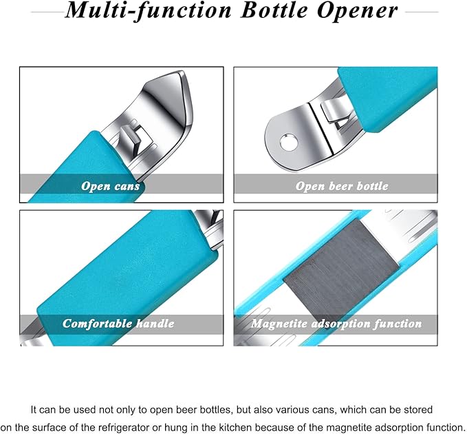 3 Pieces Magnetic Bottle Openers Can Opener Classic Beer Opener Stainless Steel Small Bottle Opener Can Tapper with Magnet for Camping and Traveling HANCELANT (Blue)