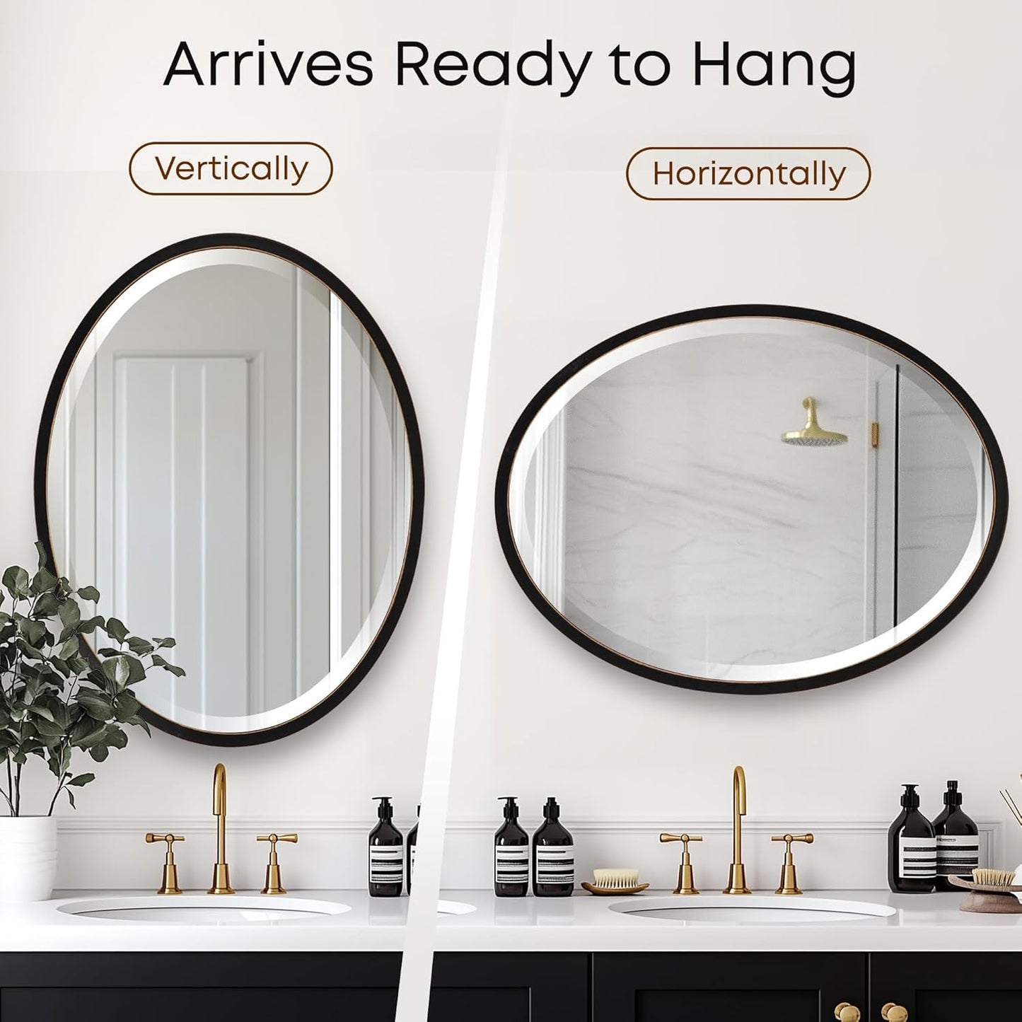 OVALCREST - Oval Wooden Beveled Wall Mirror for Home Decor, Bathroom, Vanity, Bedroom, Living Room, Hallway - London Style (Rubbed Black) 25.1 x 37.1