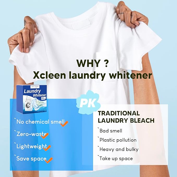 Laundry Whitener Sheets 60 count, Chlorine Free, Fragrance Free Bleach for White Clothes, Safe for Use in All Washing Machines