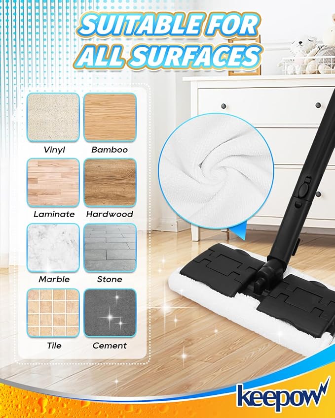 KEEPOW Reusable Microfiber Mop Pads Compatible with Waitbird STC-EU168, Microfiber Cleaning Replacement Pads 6 Pack & 4 Pack Ironing Cloths, for Multi-Surface Floor Cleaning, (Mop is Not Included)