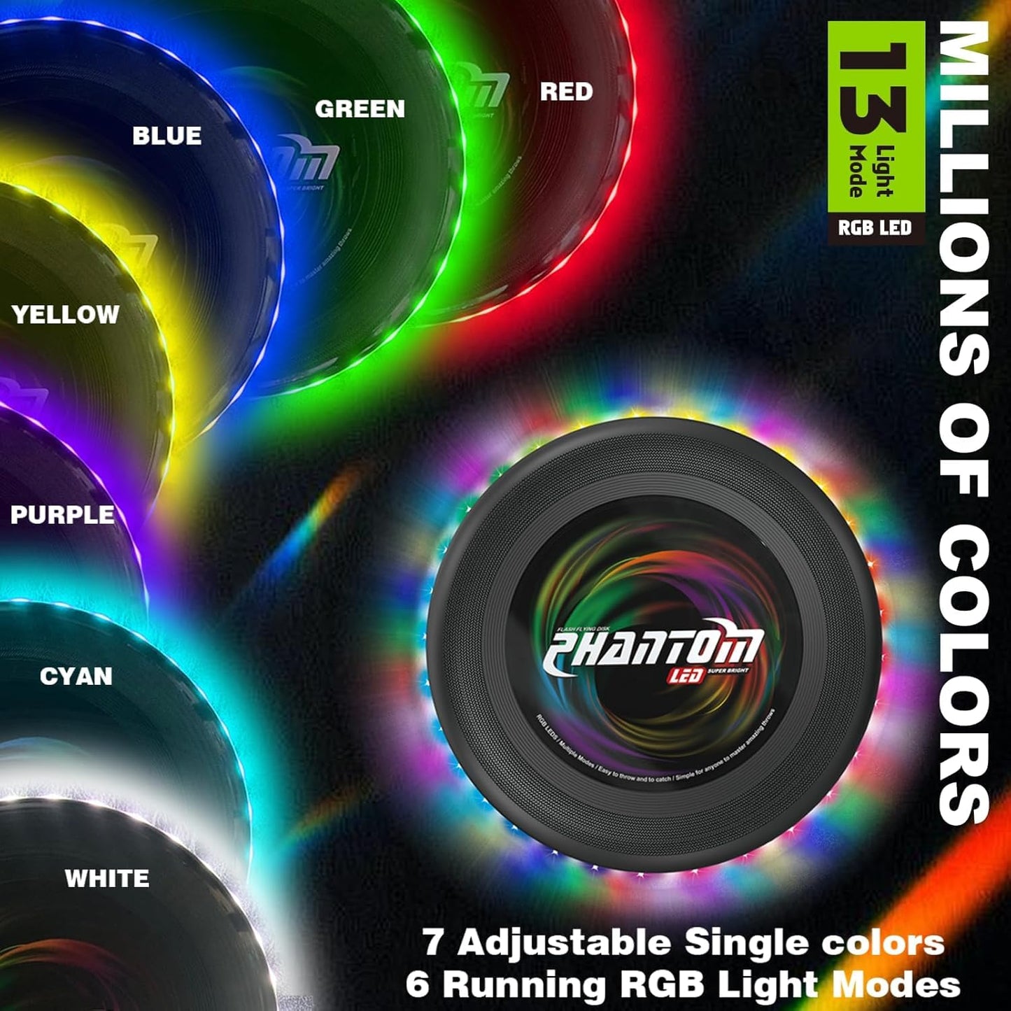 StyleBoon Flying Disc with Million LED Colors Total 41 LEDs Powered, 35 Brilliant LED at Edge 13 Lighting Modes Waterproof Flying Ring, Camping for Kids Teens Aduits for Kids, Perfect Ages 6+