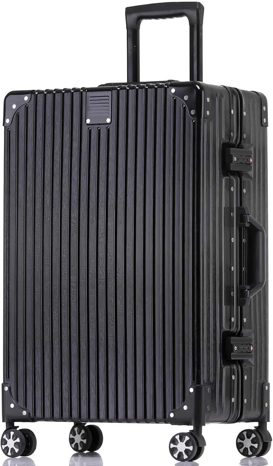HotWay 26 Inch Checked in Luggage with Aluminum Frame,PC Hard Shell Suitcase with Spinner Wheels and TSA Lock, Large Suitcase for Business Travel, Black