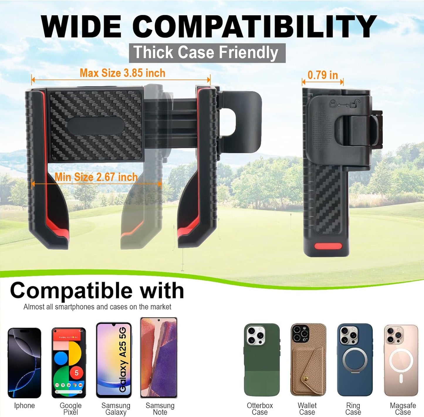 Magnetic Golf Cart Phone Holder, 8 N52 Strong Magnetic Base, Fits EZGO, Club Car, Yamaha, Golf Cart Phone Mount for iPhone, Samsung & Smartphones, Golf Cart Accessories for Men Women, Red