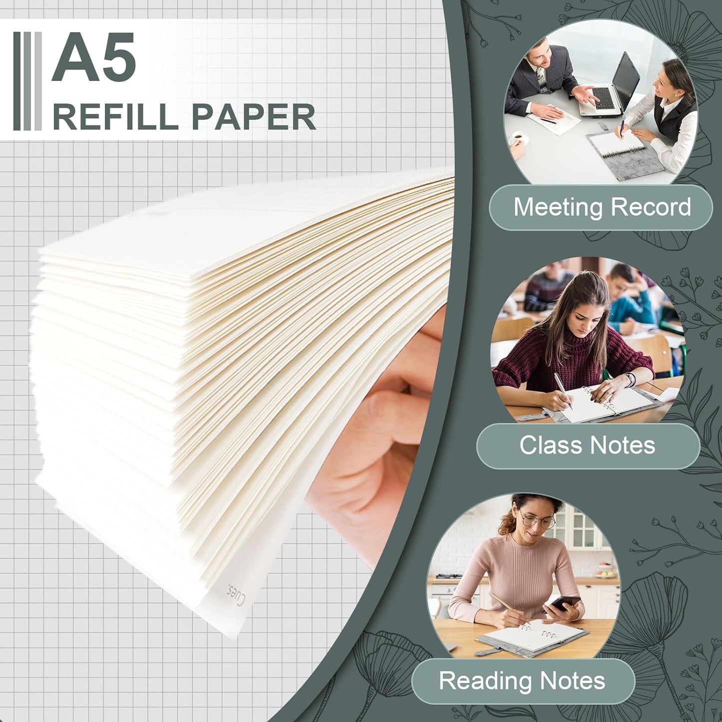 Toplive Cornell A5 Filler Paper, A5 Refill Papers 6 Ring Cornell Notes Loose Leaf Papers, 160 Sheets Refillable Inserts Paper Notes Taking System for Office School College Study