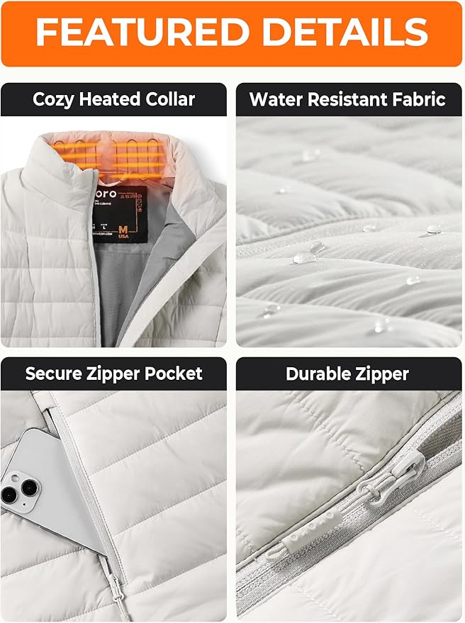 ORORO Women's Lightweight Heated Vest with USB-C Rechargeable Battery, Puffer Classic Heating Vest