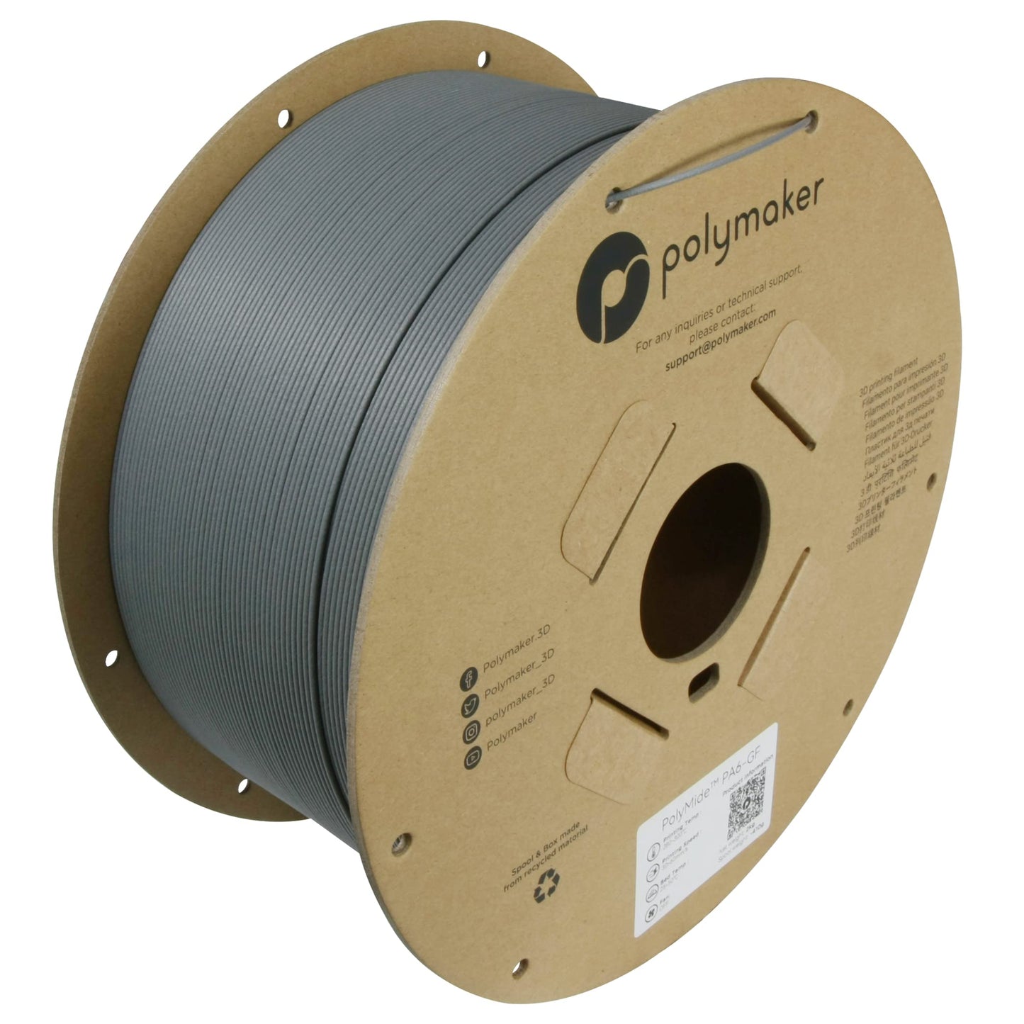 Polymaker PA6-GF Nylon Filament 1.75mm 2kg Grey Glass Fiber Nylon 3D Printing Filament - PolyMide PA6-GF Warp Free 3D Printer Fi