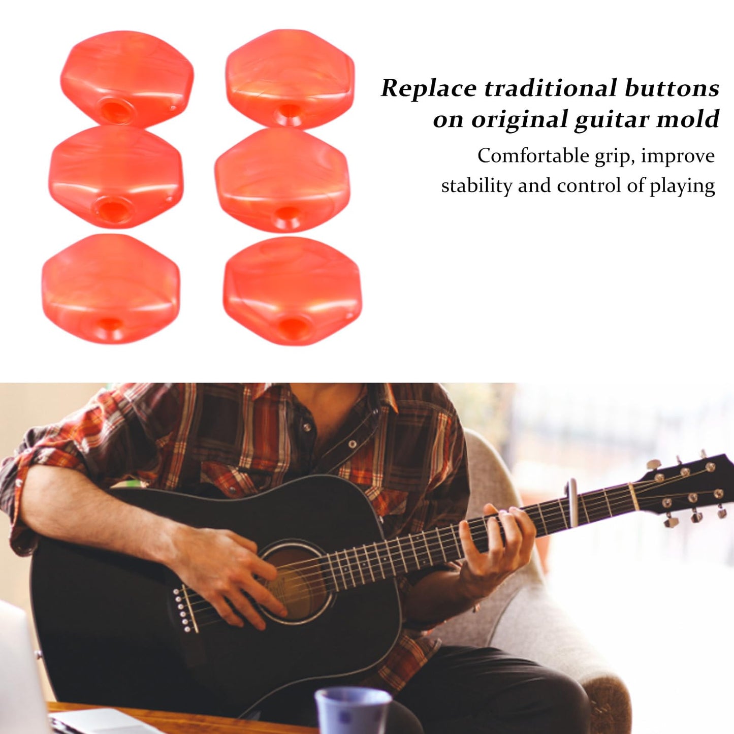 6Pcs Guitar Tuning Peg Cap Plastic Tuner Key Cover Machine Head Knob Cap For Replacement Guitar Tuner Pegs (Red)