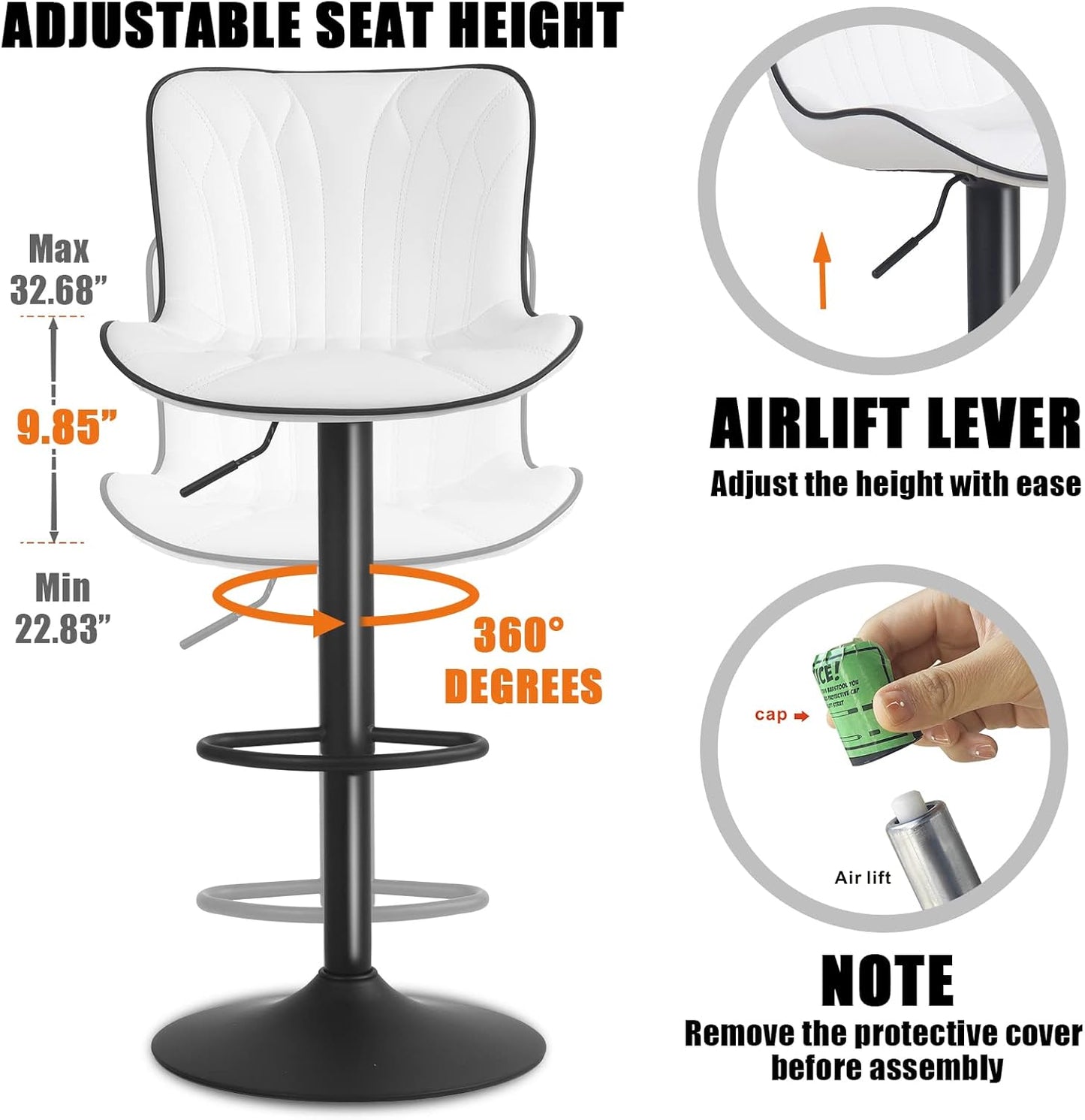 YOUNIKE White Bar Stools Set of 6 Modern Swivel Counter Height Bar Chair with Back Adjustable Kitchen Island Faux Leather Padded Barstools taburetes de bar Breakfast sillas para barra de cocina 6PCS