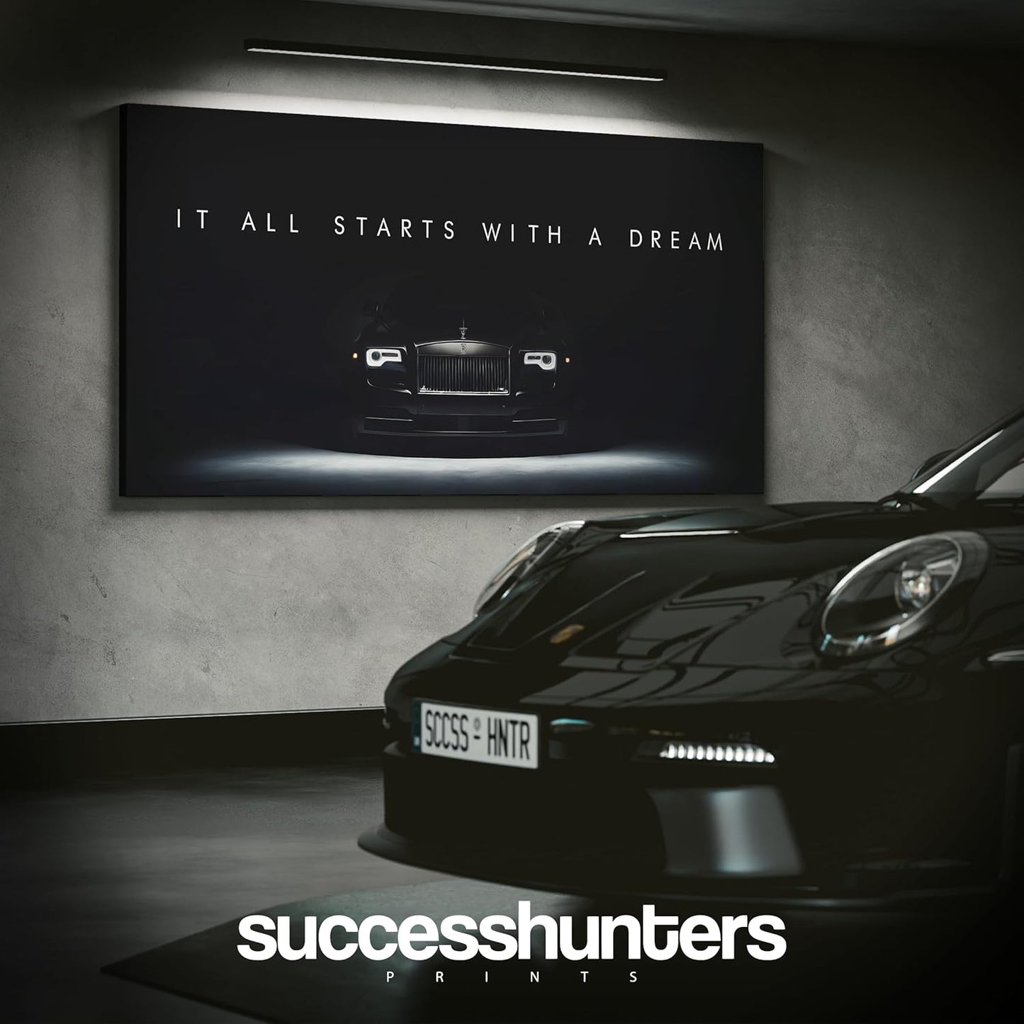 Motivational Wall Art for Office, Super Car Art Canvas, Inspirational Automotive Decor for Rolls Royce Sportscar Lovers, Motivational Wall Decor for Office and Home, Car Poster (30 X 15 in)
