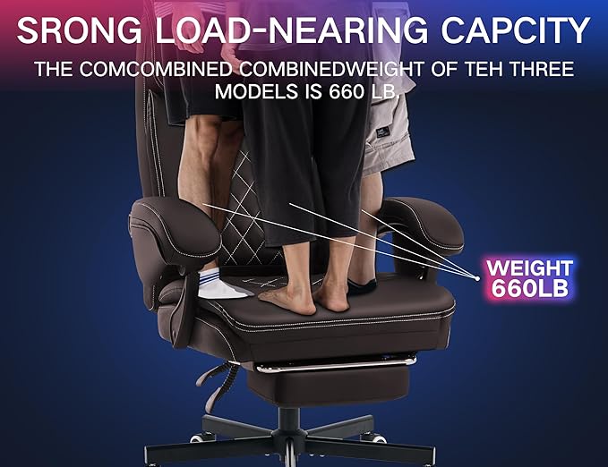 Big and Tall Gaming Chair 400lbs Heavy Duty Office Chair with Foot Rest & Lumbar Support, Ergonomic Wide Comfy Seated Cushion for for Gaming Room,Office Room, Brown
