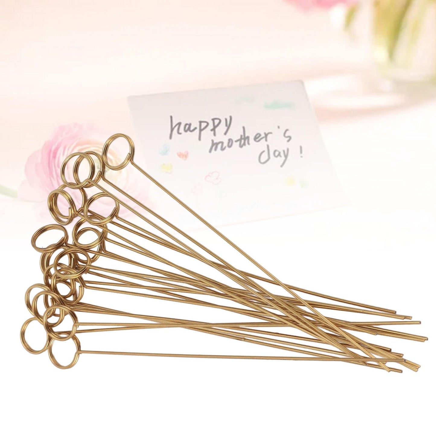 50Pcs Gold Metal Wire Card Holder, 6in Photo Memo Clips, Reusable Floral Picks Clips for Wedding Party Birthday Cake, Place Card Holder for Flower Arrangement (Round)