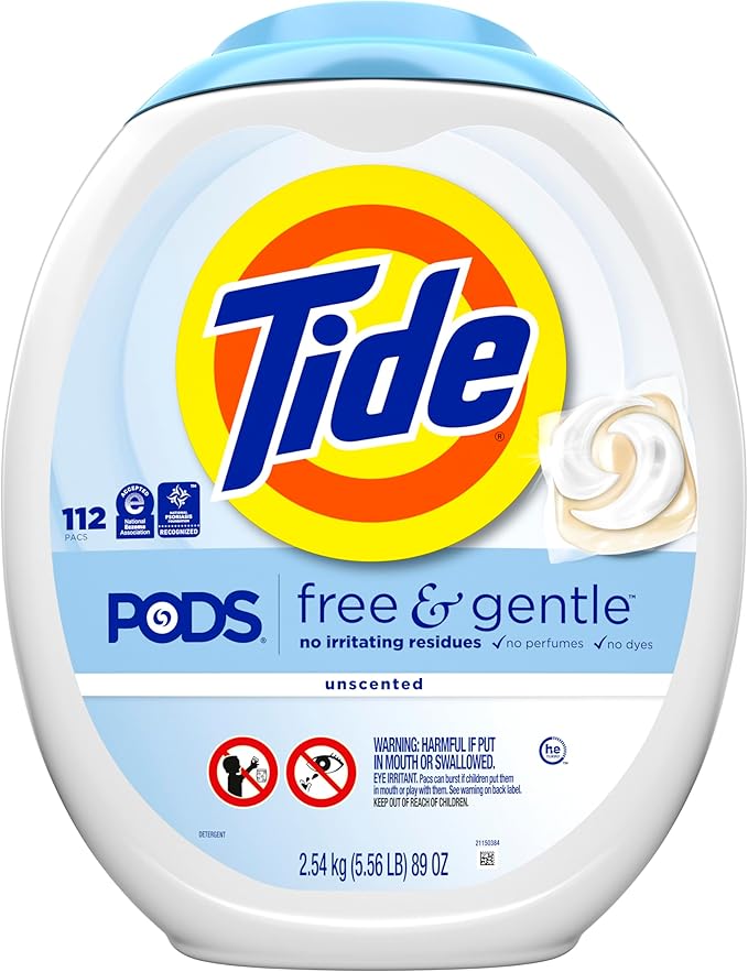 Tide PODS Free & Gentle Laundry Detergent Soap Pacs, 112 Count, Tide PODS Laundry Detergent, Laundry Detergent Pacs, Laundry PODS Detergent