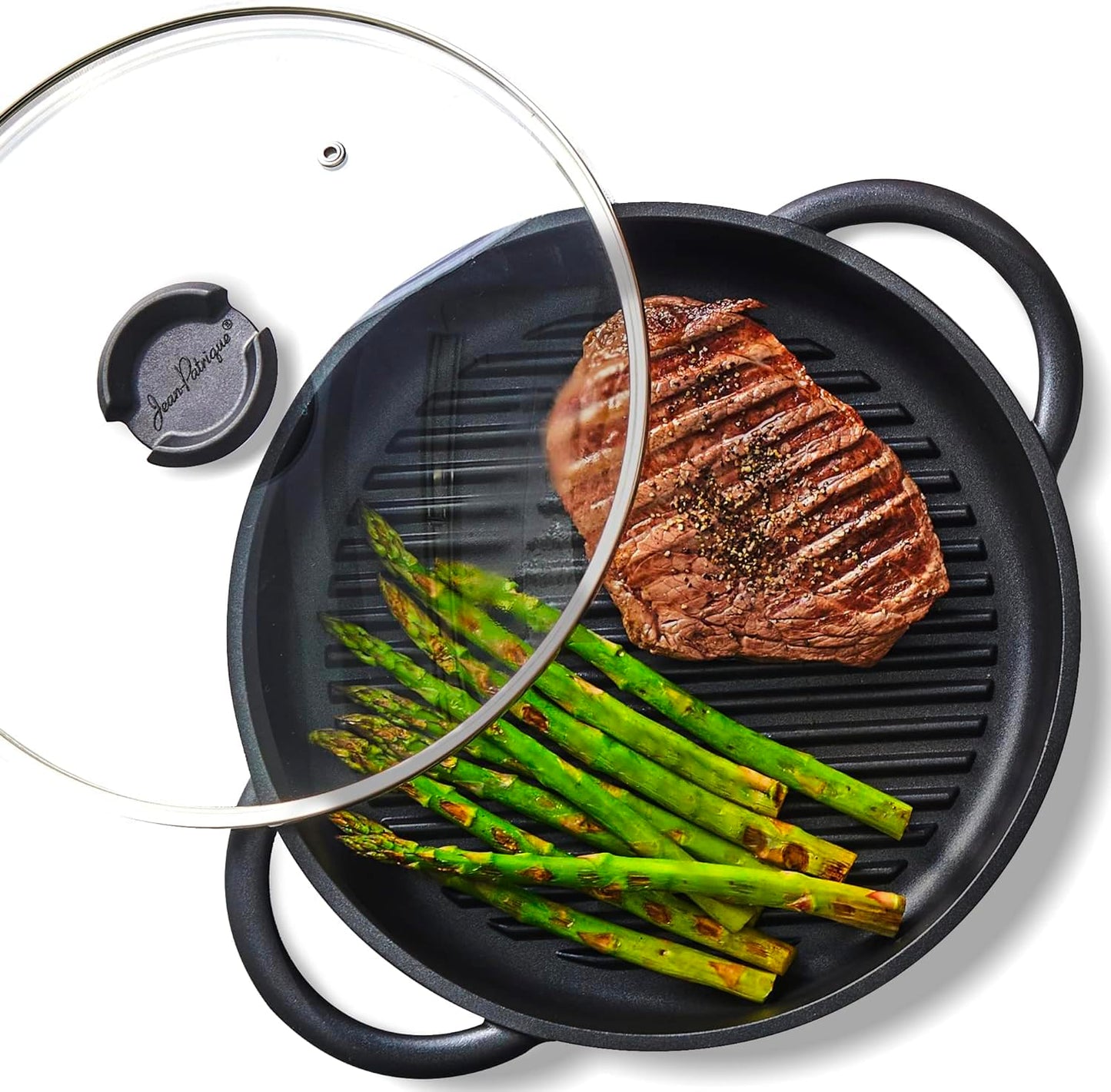 Jean-Patrique The Whatever Pan Cast Aluminum Griddle Pan for Stove Top - Lighter than Cast Iron Skillet Pancake Griddle with Lid - Nonstick Stove Top Grill 10.6" Diameter