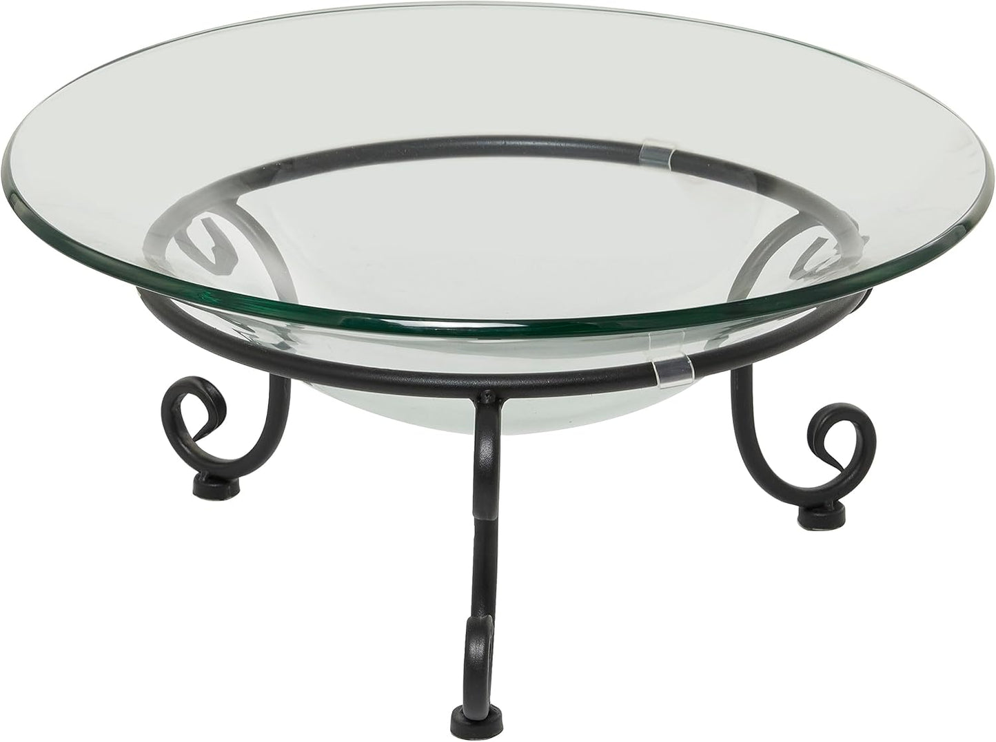 Deco 79 Tempered Glass Kitchen Serving Bowl with Black Metal Scroll Base, 17" x 17" x 8", Clear