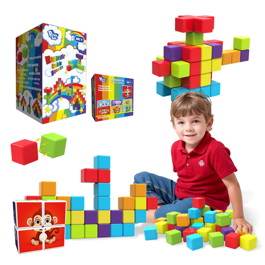 Magnetic Building Blocks & Magnetic Puzzle Toys for Toddlers, Large Building Blocks Cubes 1.65 Inches, Sensory & Montessori Toys for Boys & Girls 1 2 3 Years Old(40pcs)