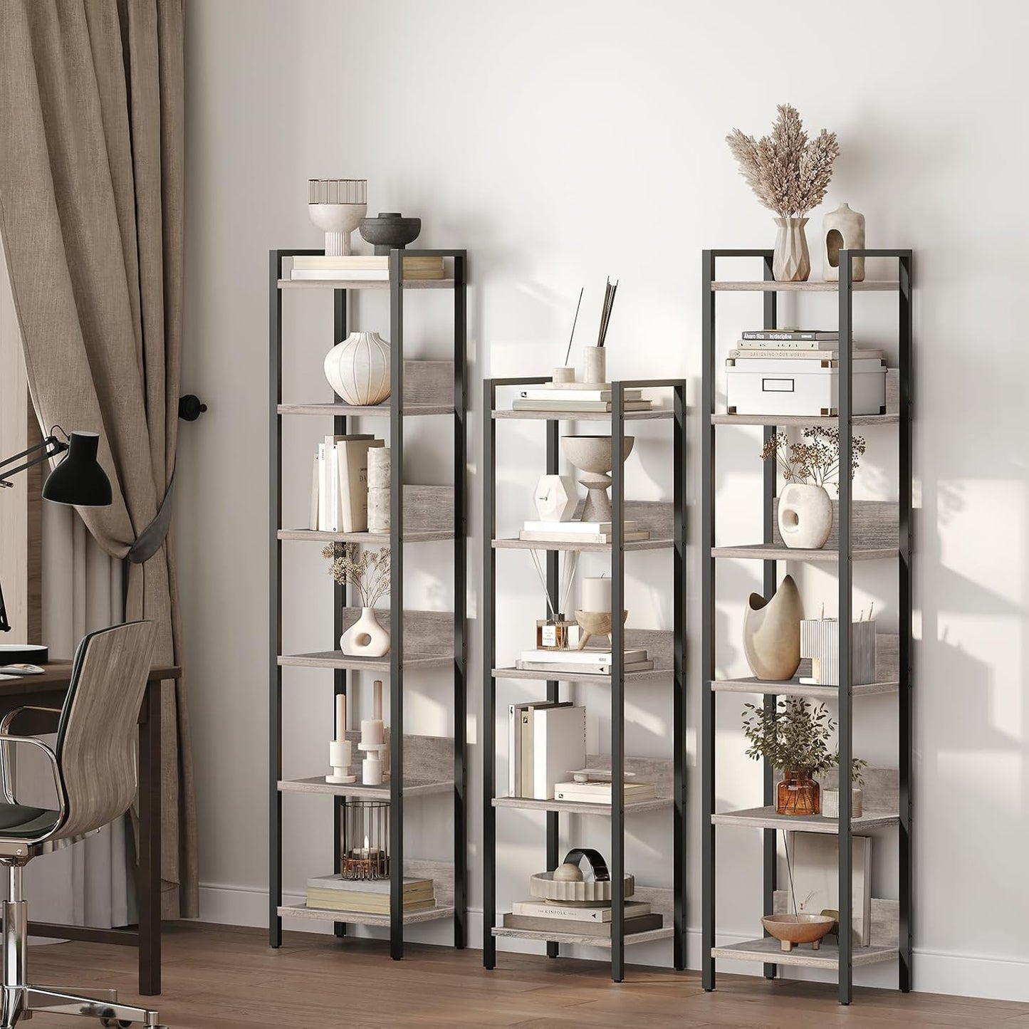 5-Tier Bookshelf, Bookcase, Shelves Organizer for Small Spaces, Storage Shelf Organizer, for Living Room, Bedroom, Study, Balcony, Greige and Black BKHG5501
