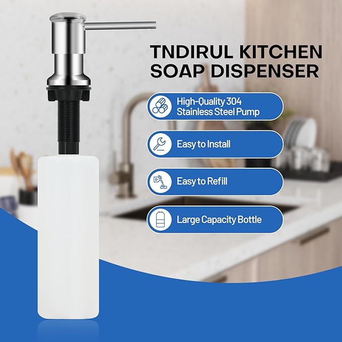 Chrome Soap Dispenser for Kitchen Sink Counter Dispenser 17 OZ Bottle Built in Refill from The Top