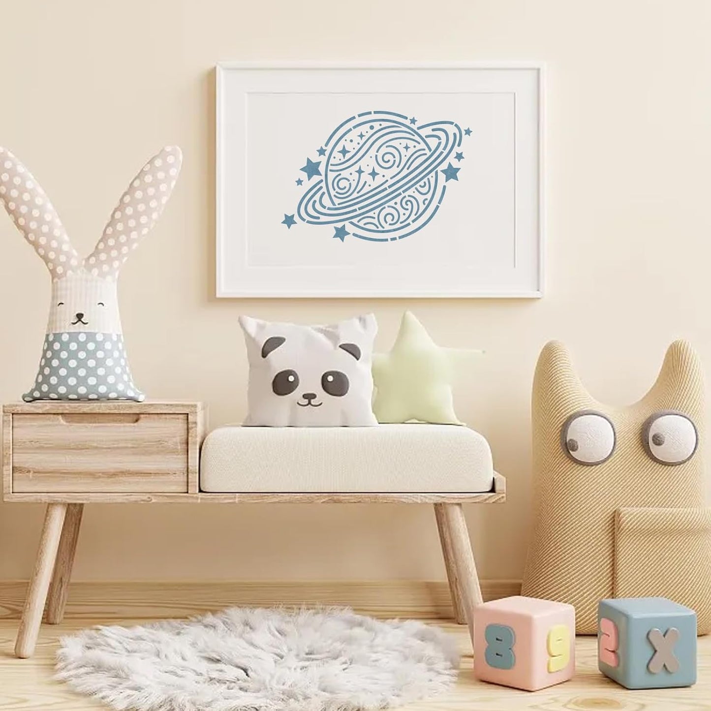 FINGERINSPIRE Planet Pattern Stencil with a Paint Brush 11.7x8.3Inch Planet of Dreams Painting Stencil Reusable PET Science Fiction Theme Decoration Template for Painting on Wood Wall Floor Furniture