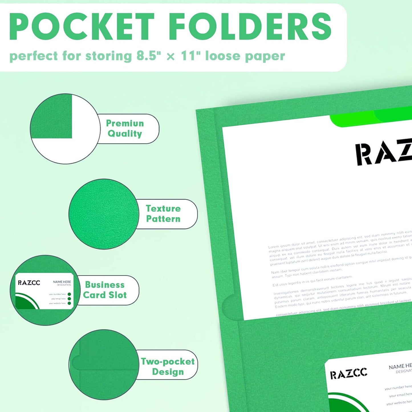 50 Pack 2 Pocket Folders - Letter Size, Green