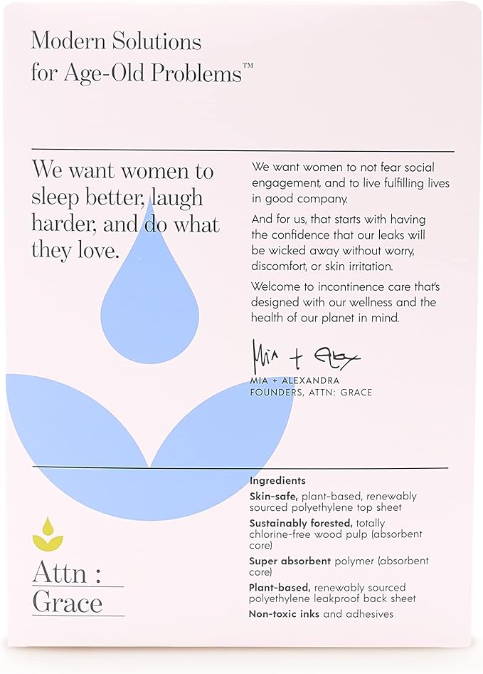Attn: Grace Panty Liners for Women - 92 Liners – for Light Urinary Incontinence, Bladder Leakage or Postpartum - 100% Breathable & Plant-Based Materials Active Odor Control, Free from Harsh Chemicals