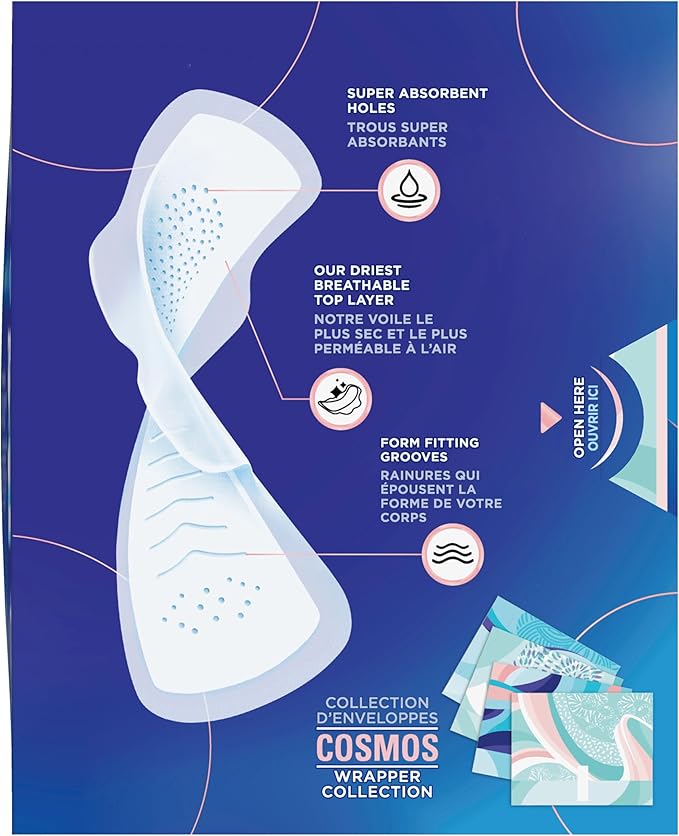 Always Infinity Feminine Pads for Women, Flexfoam Pads with Wings, Size 4, Overnight Absorbency, Unscented, 38 Count