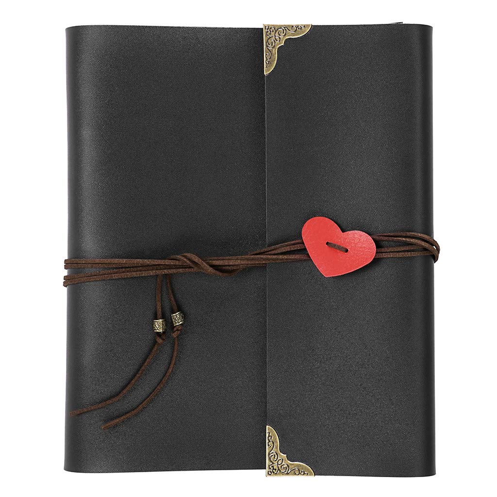 OwnMy DIY Photo Album Scrapbook PU Leather Adventure Photo Book with Corner Stickers Gifted Box - Perfect Baby Memory Book Birthday Wedding Anniversary Christmas Gift (Black)