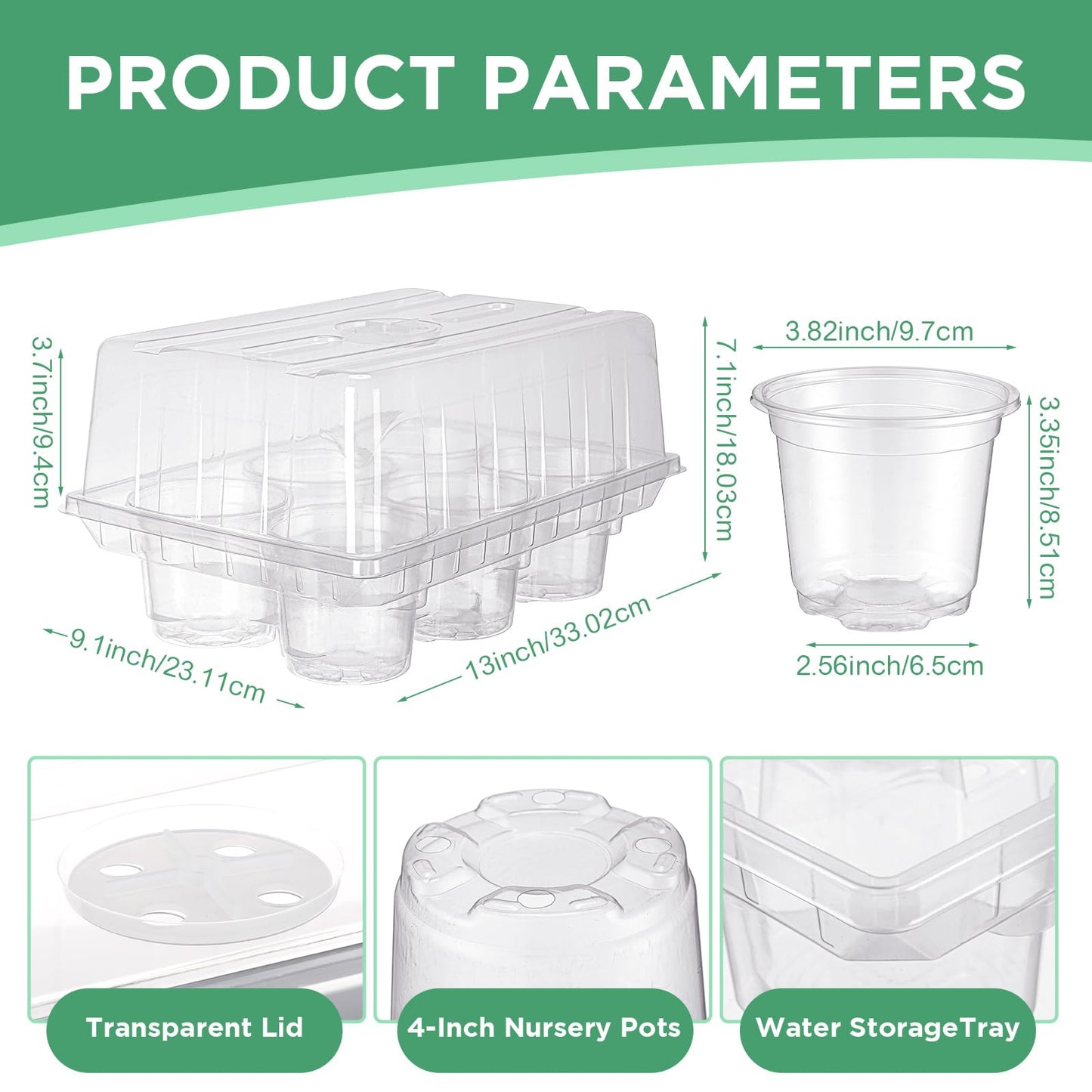 Vesici 10 Pack Seed Starter Tray Kit Seedling Starter Trays with 60 Pcs 4 Inch Nursery Pots and Humidity Dome (60 Cells) Mini Greenhouse Plant Germination with Labels for Garden(Clear)