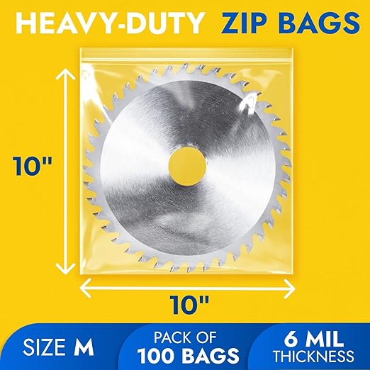10" x 10" Medium Zip Seal Lock Bags, 6 Mil (Pack of 100) – Heavy-Duty Reclosable Plastic Bags – Clear, Resealable, Waterproof – For Storing and Organizing Clothes, Jewelry, and Travel Items