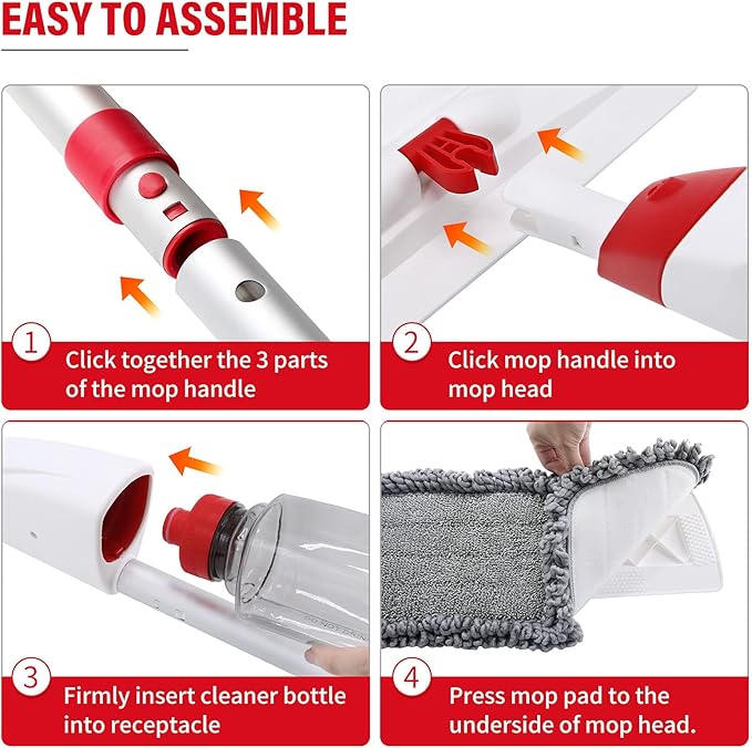 Spray Mops for Floor Cleaning, Microfiber Spray Cleaning Mop Kit with 3 Reusable Washable Pads 700ML Refillable Bottle and Scrubber Flat Mop with 360 Degree Swivel Head for Hardwood Laminate (Grey)