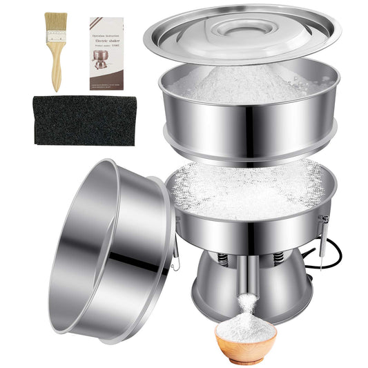 Sidasu Automatic Powder Sifter Machine 12 Mesh 80 Mesh Automatic Sieve Shaker Vibrating Machine 110V Stainless Steel Sieve Shaker Machine with 2 Screens, Sieve Shaker Machine for Flour Powders