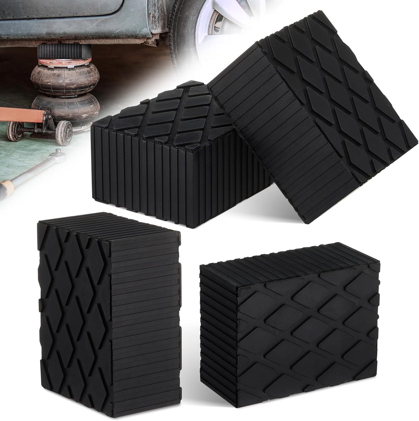Pangda 4 Pcs 6-3/8" x 4-3/4" x 3.15" Solid Rubber Auto Lift Block Spacer Pad Anti-Slip Rubber Jack Pad for Automobile Lifts, Jacks, & Racks 4000 Lbs Capacity