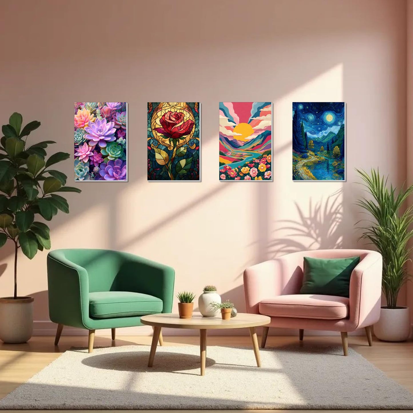 4 Pack Framed Paint by Numbers Kit for Adults Beginner Canvas Painting by Numbers for Adults Cactus Plants Easy Adult Paint by Number Kits with Frame Rose Flowers Watercolor Painting by Number 8x12 In