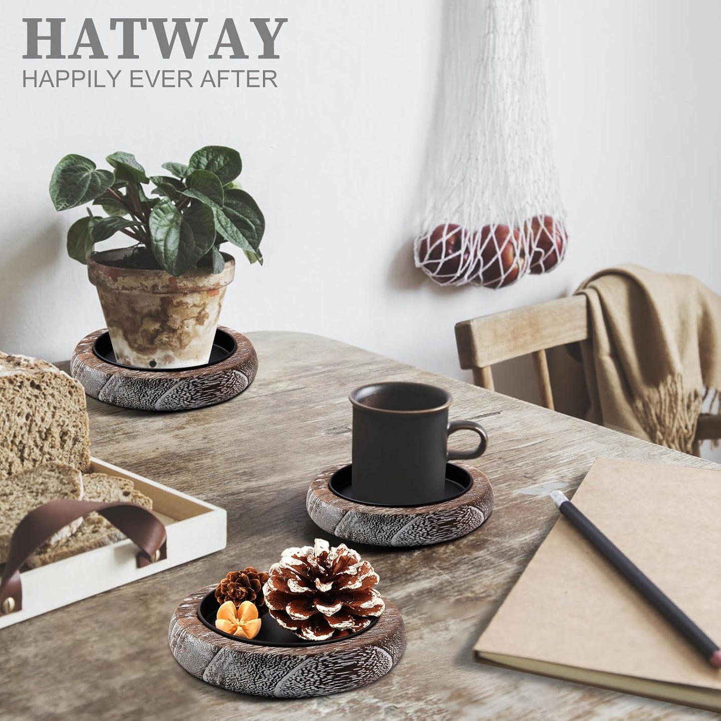 Wood Candle Holder Farmhouse Decor Wooden Pillar Candles Tray for Table Centerpiece Small Decorative Tray Riser Round Wooden Plate Pedestal Stand for Coffee Table for Christmas Decor-Bai-4