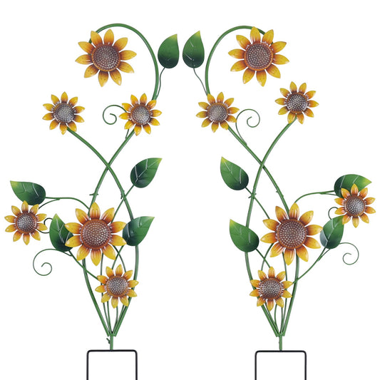 YEAHOME Garden Decor for Outside, 2 Pack 37“ Metal Sunflowers Garden Stakes, Spring Wall Decor, Yellow Look & Personalities Flowers Yard Art for Outdoor Lawn Backyard Porch Patio Home Decorations